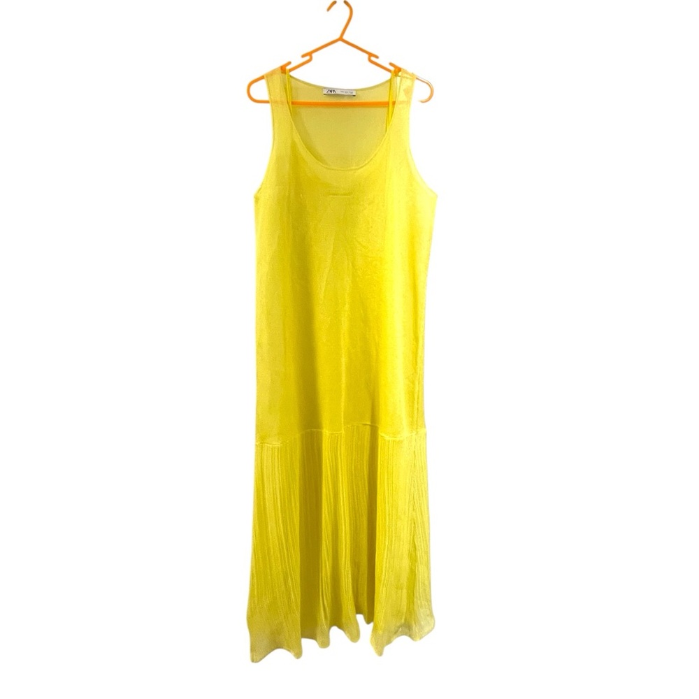 Zara Yellow semi-sheer midi dress